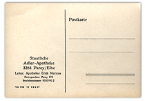 Geschäftspostkarte der Adler-Apotheke von 1965 aus DDR-Zeiten.